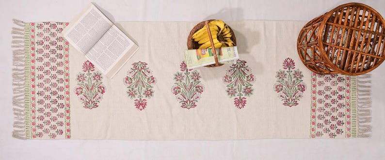 Cotton area runner rug Block print rug runner for hallway, stair yoga mat bohemian rugs bathroom runner outdoor patio décor area rug