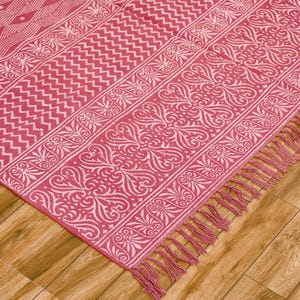 Handmade Cotton Rug Red Color Rug Balcony Décor Decorative Rug  Front Door Rug