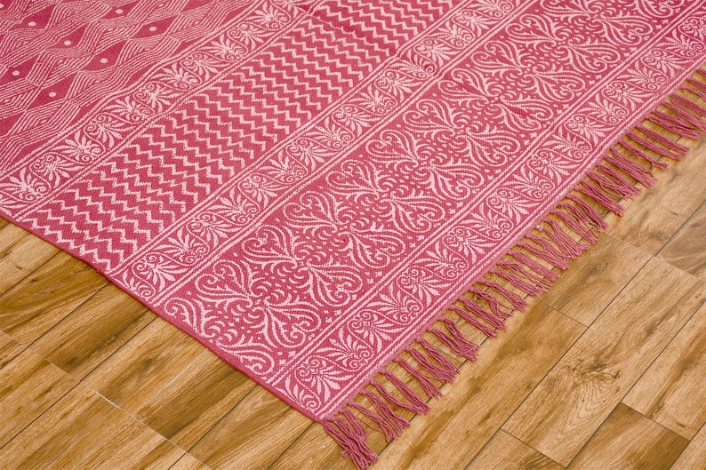 Handmade Cotton Rug Red Color Rug Balcony Décor Decorative Rug  Front Door Rug