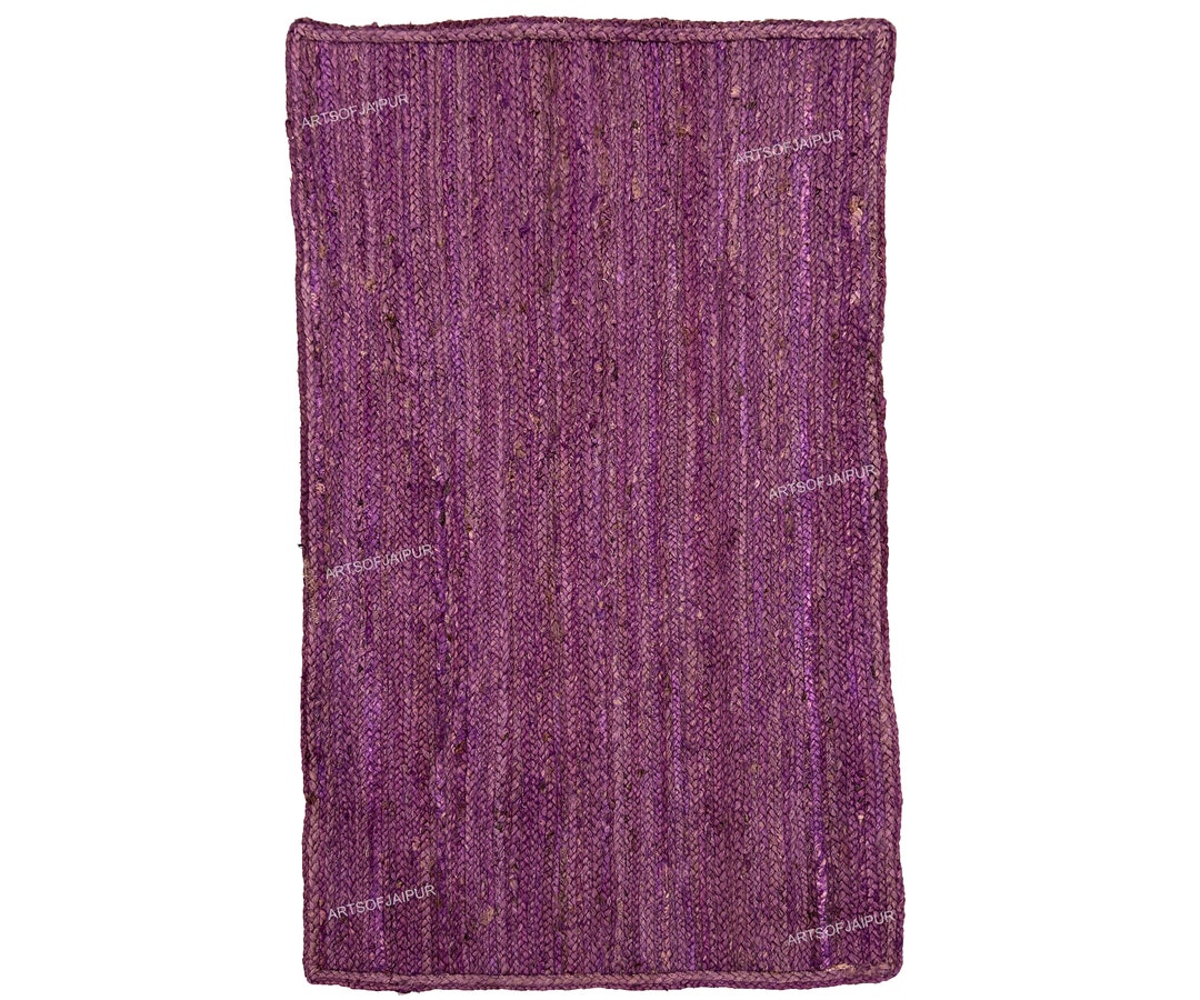 Handmade Dark Purple Jute Rug Plane Solid Jute Rug Home Decorative Boho ...