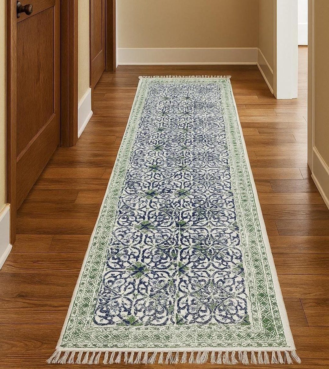 Unique Runner Rugs Hand Block Printed Cotton Runner Rug: Boho Floral Dhurrie - Etsy