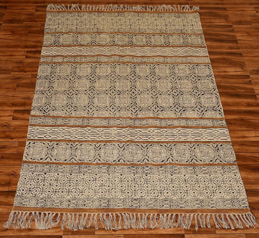Handmade Cotton Rug Block Print Rug Indian Dhurrie Rug - Etsy