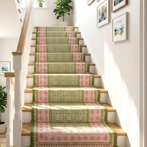 Hand-Block Printed Cotton Rug, Jaipur Bohemian Stair Runner, Handwoven Flatweave Carpet