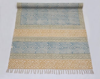 Hand Block Print Cotton Rug Washable Boho Square Area Rug, 5x5 6x6 8x8 Feet