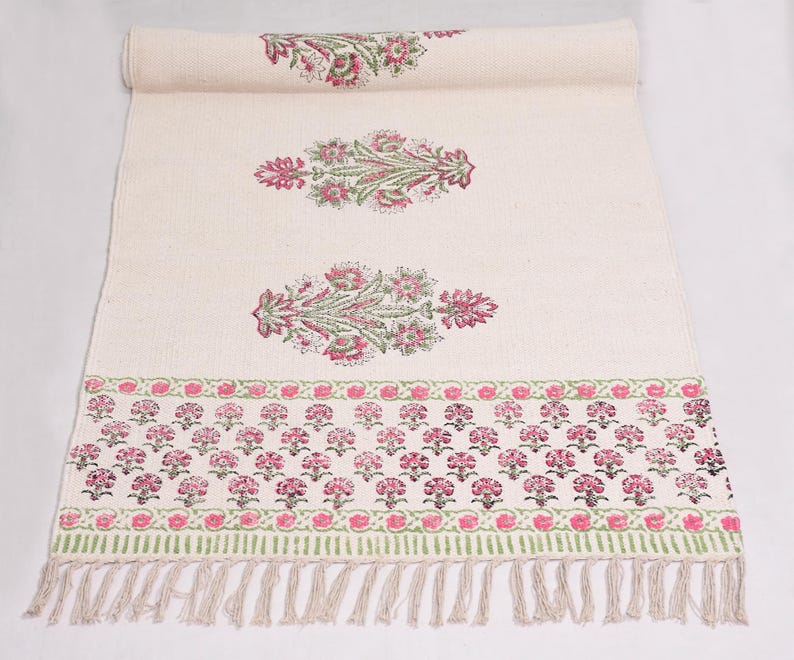 Cotton area runner rug Block print rug runner for hallway, stair yoga mat bohemian rugs bathroom runner outdoor patio décor area rug