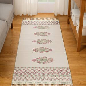 Cotton area runner rug Block print rug runner for hallway, stair yoga mat bohemian rugs bathroom runner outdoor patio décor area rug