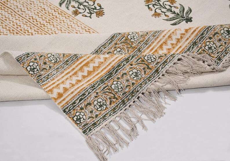 Indian Dhurrie Rug, Block Printed Rug, Modern Cotton Rug, Stair Woven Cotton Durries, Dining Room/ Living Room Rug, Navajo Kilim Rug