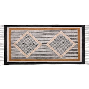 Block printed rug Black cotton area rug Indian rug indoor rug runner rug stair/yoga mat large area rug patio outdoor rug, rugs for home