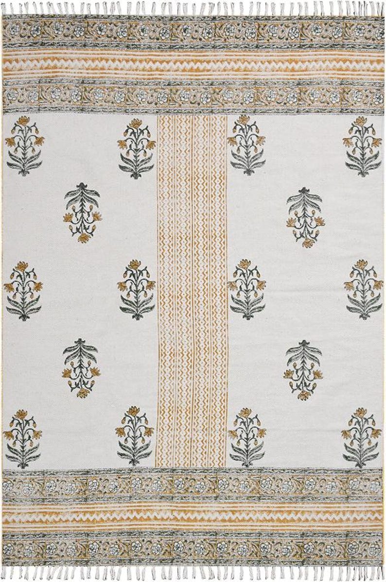 Indian Dhurrie Rug, Block Printed Rug, Modern Cotton Rug, Stair Woven Cotton Durries, Dining Room/ Living Room Rug, Navajo Kilim Rug image 11