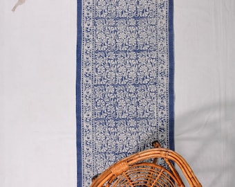 Alfombra azul índigo, alfombra de algodón con estampado de bloques, alfombra de pasillo y escalera de algodón, alfombra de tamaño