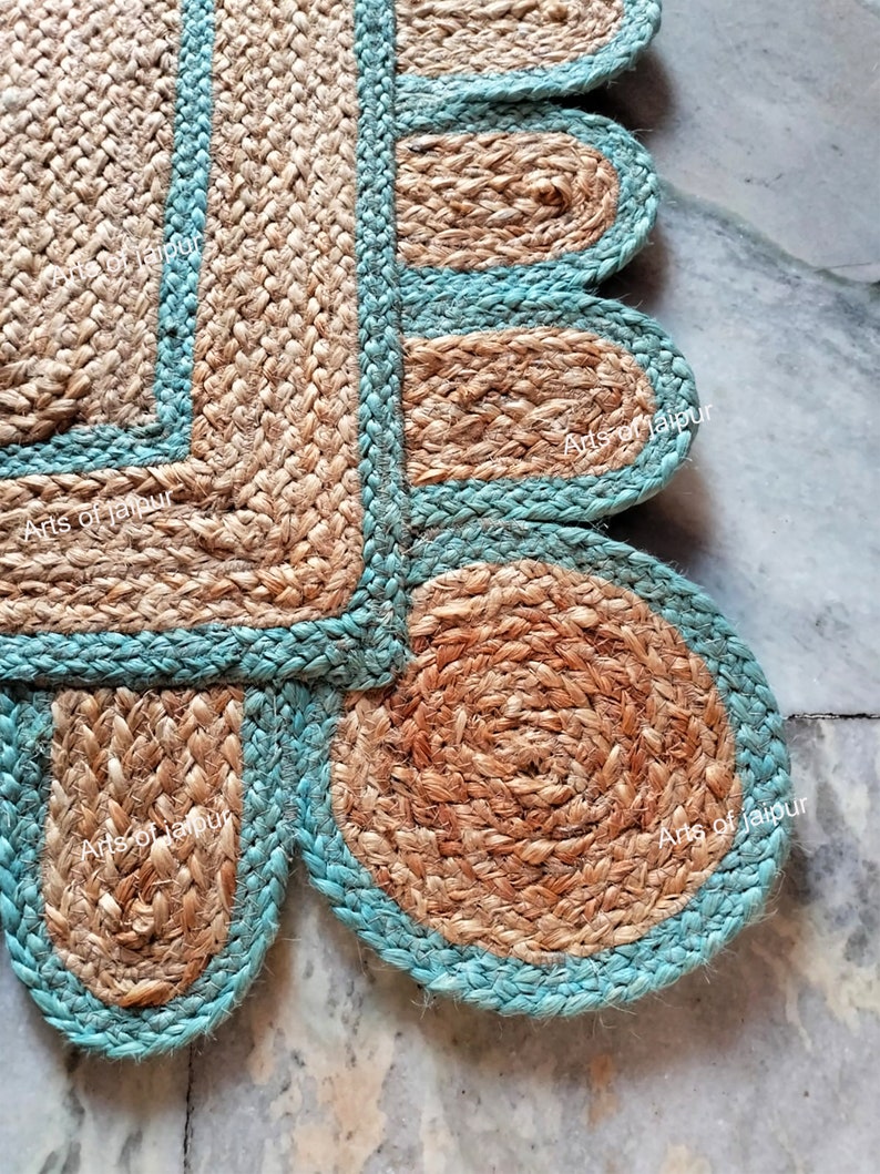 Handmade Scalloped Natural Braided Jute Rug Handwoven Jute Rug Etsy