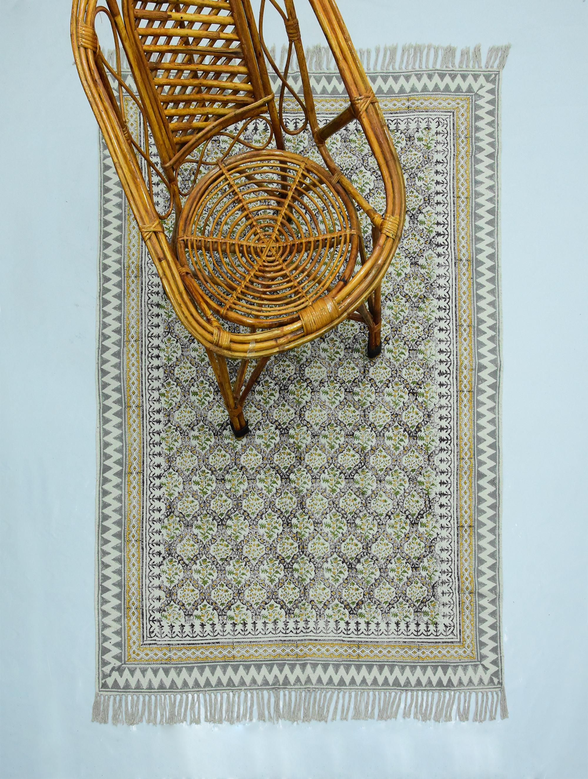 Hand Block Print Cotton Rug Floral Boho Dhurrie Runner Indian Handmade ...
