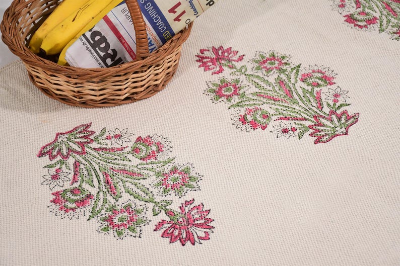 Cotton area runner rug Block print rug runner for hallway, stair yoga mat bohemian rugs bathroom runner outdoor patio décor area rug