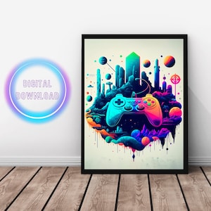 Gaming Controller Wall Art, Game Room Decor, Digital Download, Neon poster, Printable Gaming Wall Art, Gaming Poster, Gamer boyfriend Gift