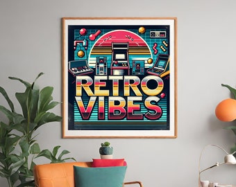 Impresión de consola de juegos retro: Decoración de sala de juegos de estilo vintage (descarga digital)