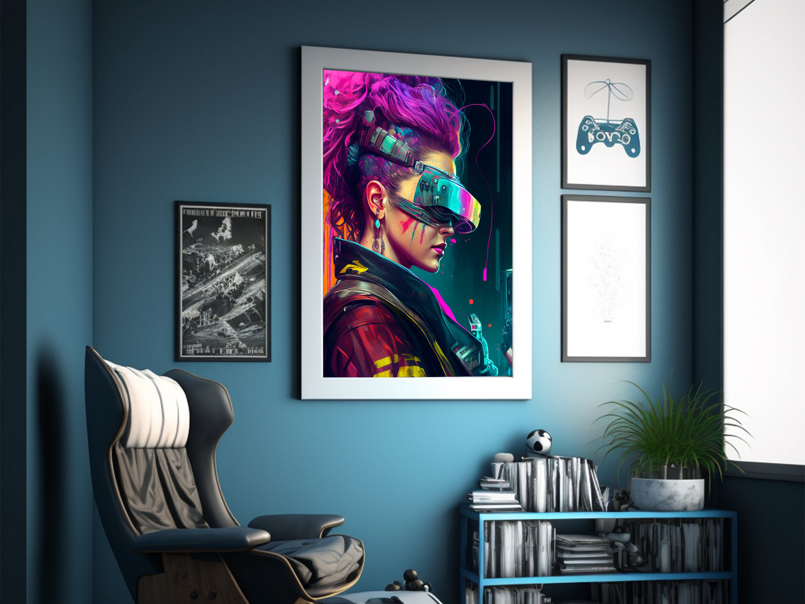Cyberpunk Gaming Wall Art, Game Room Decor, Digital Download, Gamer Gift, Printable Cyberpunk