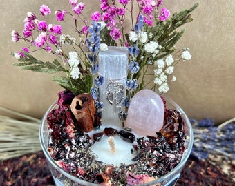 Sacred Bond Crystal intention Candle - Spiritual candle - Crystal Candle - lock & key charms, rose quartz - Divine Union - Stocking stuffer