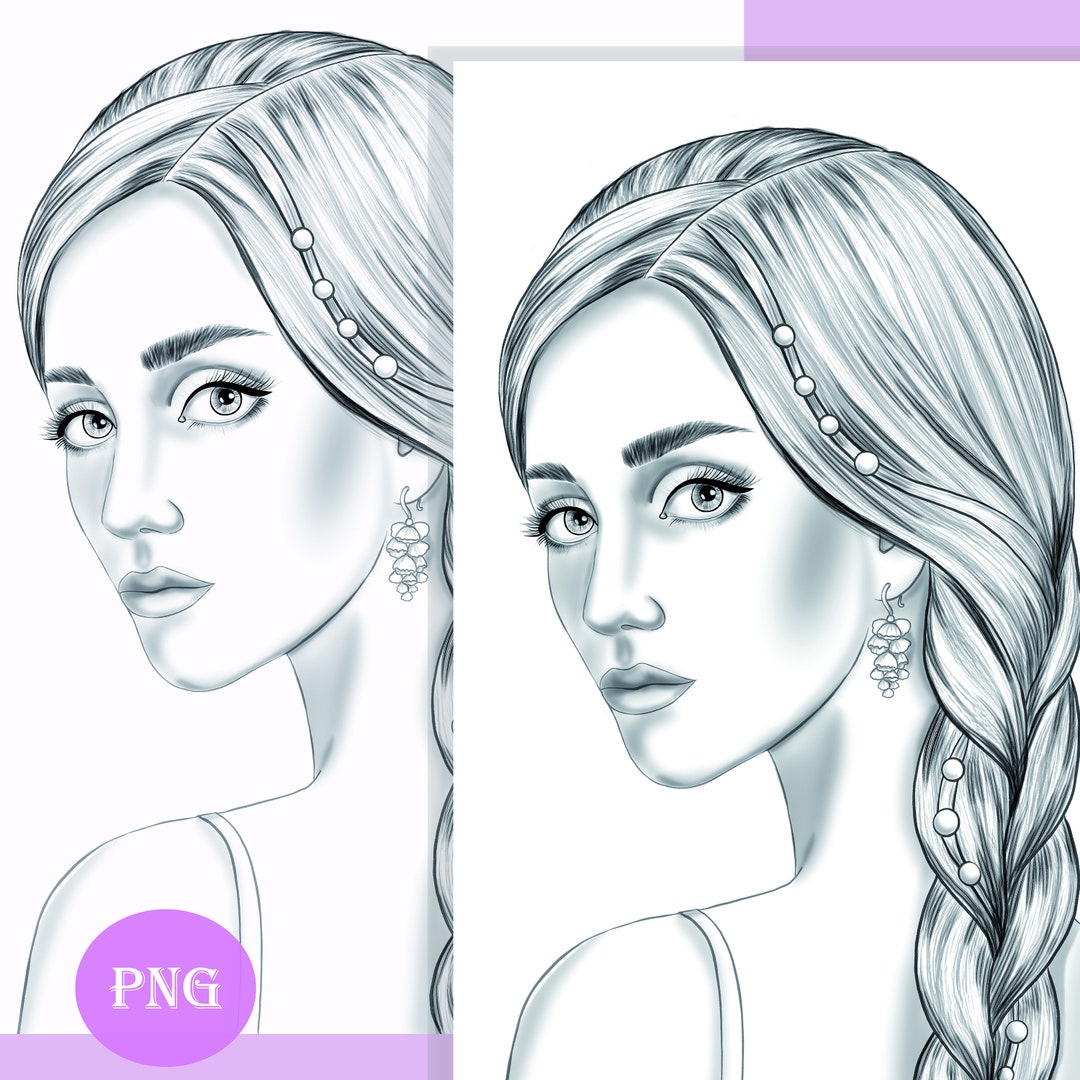 Girl With a Pigtail. Coloring Page. Instant Download of PNG and PDF Etsy