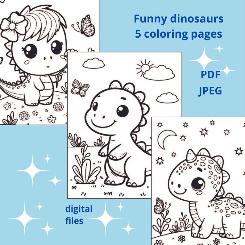 Funny Dinosaurs Coloring Pages for Kids 5 Coloring Pages 2 Games