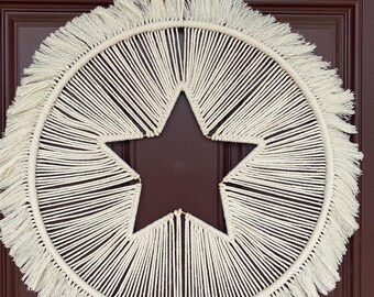 18” Star circle wreath, macrame, wall decor, fringe hoop wreath, made to order