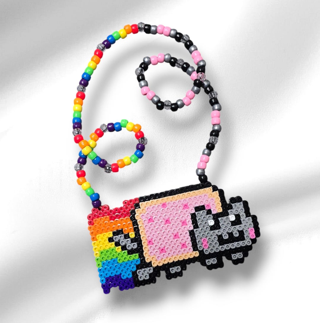 Nyan Cat Rainbow Perler Bead Rave Kandi Necklace - Etsy