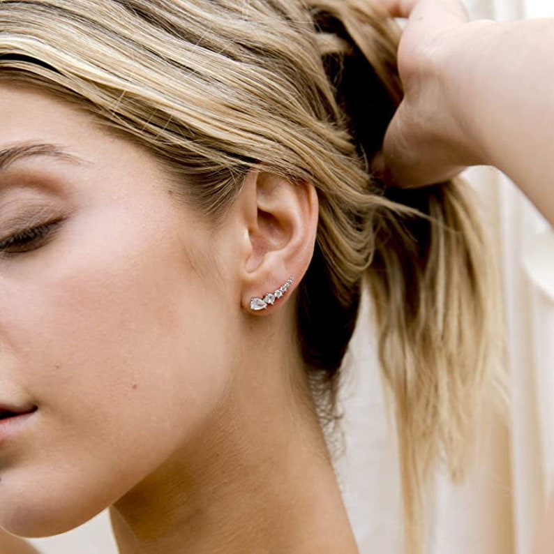 Sterling Silver Rose-tone Cubic Zirconia Ear Climber Earrings Sterling Silver Rose-tone Cubic Zirconia Ear Climber Earrings