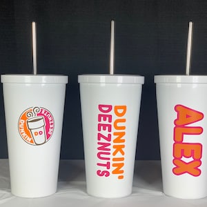 Dunkin&#39; 18oz beker | Dunkin&#39; Donuts | Koffiekopje | Deez Nuts | Gepersonaliseerd | Drinkbeker | Memes | Dunkin minnaar | Grappig cadeau | WIT