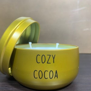 Cozy Cocoa Soy Wax Candle | Cocoa Non-Toxic Soy Candle | Hot Chocolate Scented Candle| Winter Themed Candle | Tin Candle