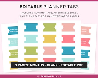 Printable Divider Tabs | Editable Planner Tabs | Tabs Template Foldable | Custom Monthly Blank | 12 Month Tabs | Colorful Bright