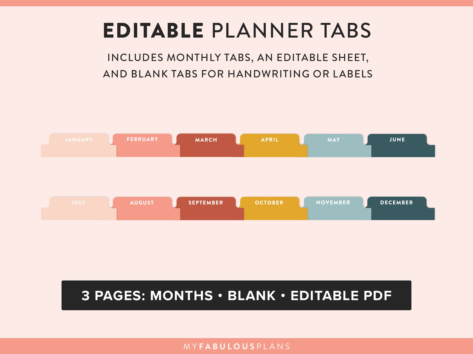 Printable Divider Tabs | Editable Planner Tabs | Tabs Template Foldable ...