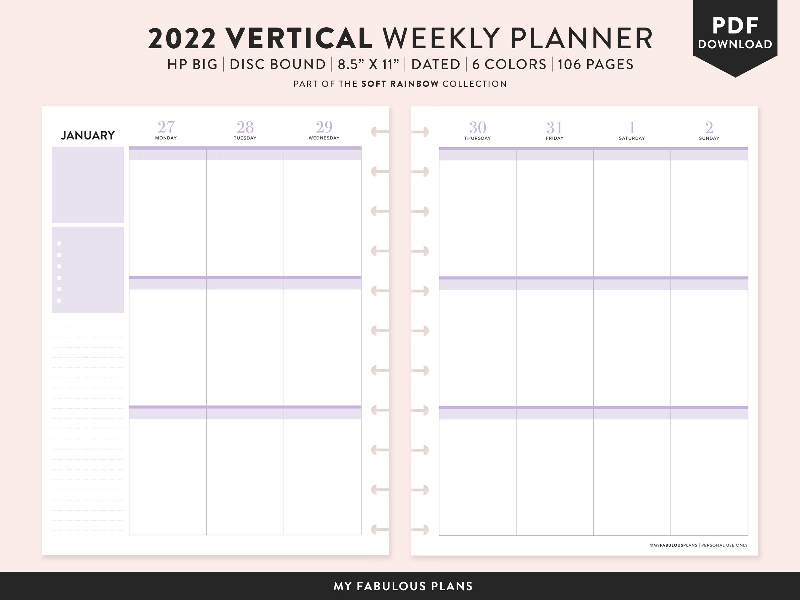 Happy Planner Big Printable Vertical Layout Weekly Planner Dated Two ...