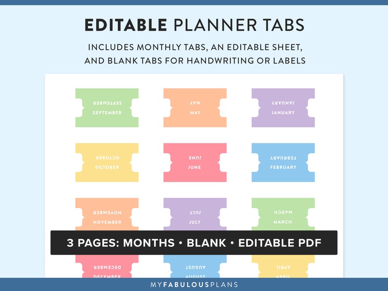Printable Divider Tabs Editable Planner Tabs Tabs Template Foldable