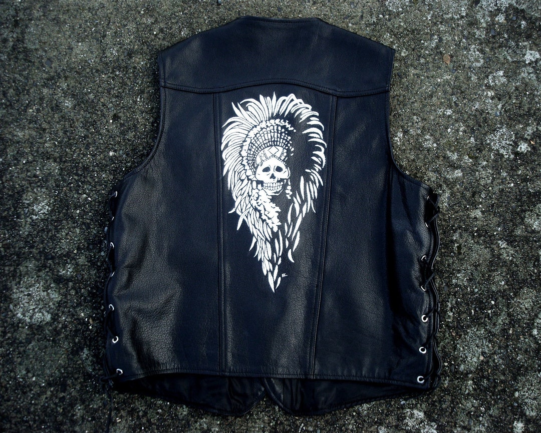 Headdress Handpainted Leather Vest Etsy