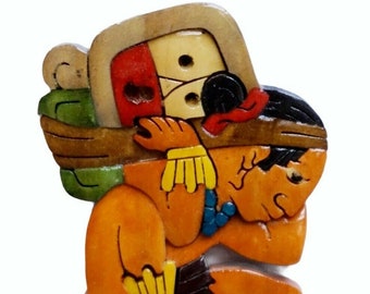 Maya Carrier Of Time (Cargador Del Tiempo) Wooden 3-D Fridge Magnet