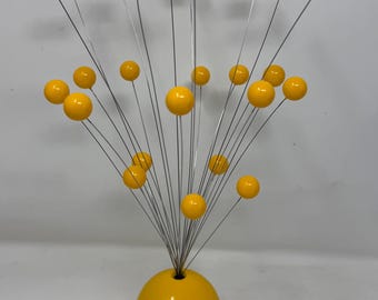 MCM Space Age Kinetic Yellow Ball Wire Sculpture