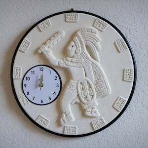 Handmade Aztec Warrior Clock Sculpture Wall Decor Limited Edition
