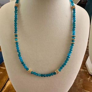 Neon Blue Apatite necklace, blue gemstone necklace, 14K gold filled necklace, sparkling faceted gemstone bead necklace, ocean colored jewels