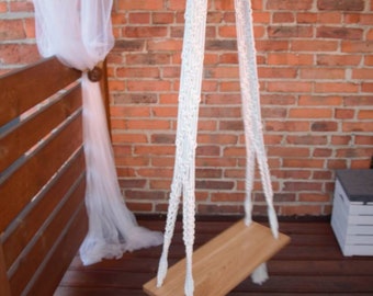 Balançoire en macramé en bois, balançoire d’arbre, balançoire de hamac en macramé, décor de mariage Boho, balançoire boho balançoire extérieure cadeaux de Noël intérieurs Jardin