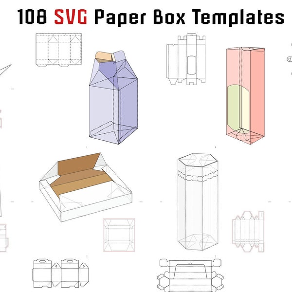 108 SVG Paper Box Laser Cut Template Bundel Cricut Silhouette Verpakking Shipping Files Christmas Valentine Favor Gift Boxes