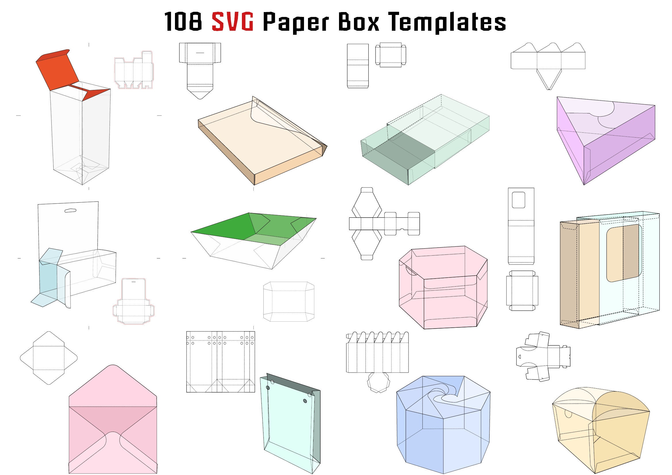 108 SVG Paper Box Laser Cut Template Bundle Cricut Silhouette Etsy