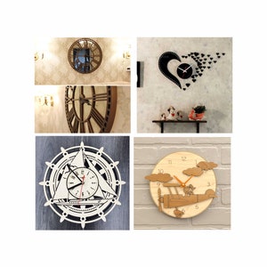 Ensemble de 41 horloges murales découpées au laser Lightburn Art Library