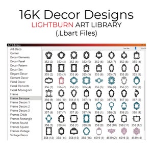 16K ライトバーン アート ライブラリ (.Lbart) ファイル バンドル レーザー彫刻ファイル アールデコ コーナー パネル パターン パネル フレーム ヴィンテージ フローラル デコレーション エレメント