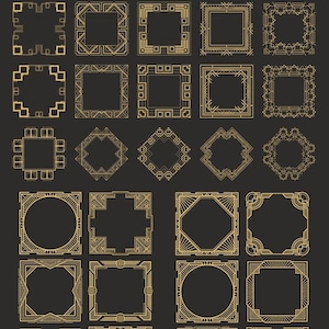 Vintage Art Deco Rahmen Set Hochzeitskarte Individuelle Vorlage Dekor SVG Cnc Laser Cut Gravur Vektordatei