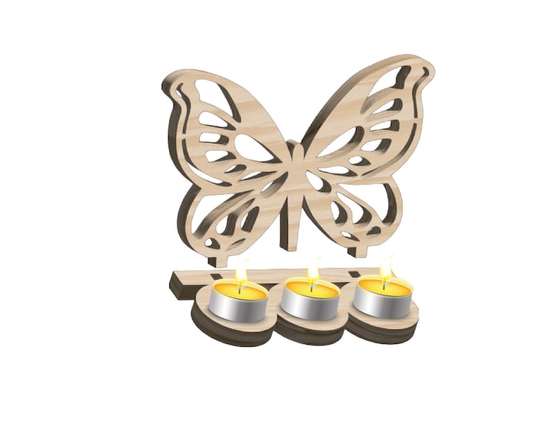 Butterfly Tealight Candle Holder Svg Dxf 3 Mm Wood Laser Cut Etsy