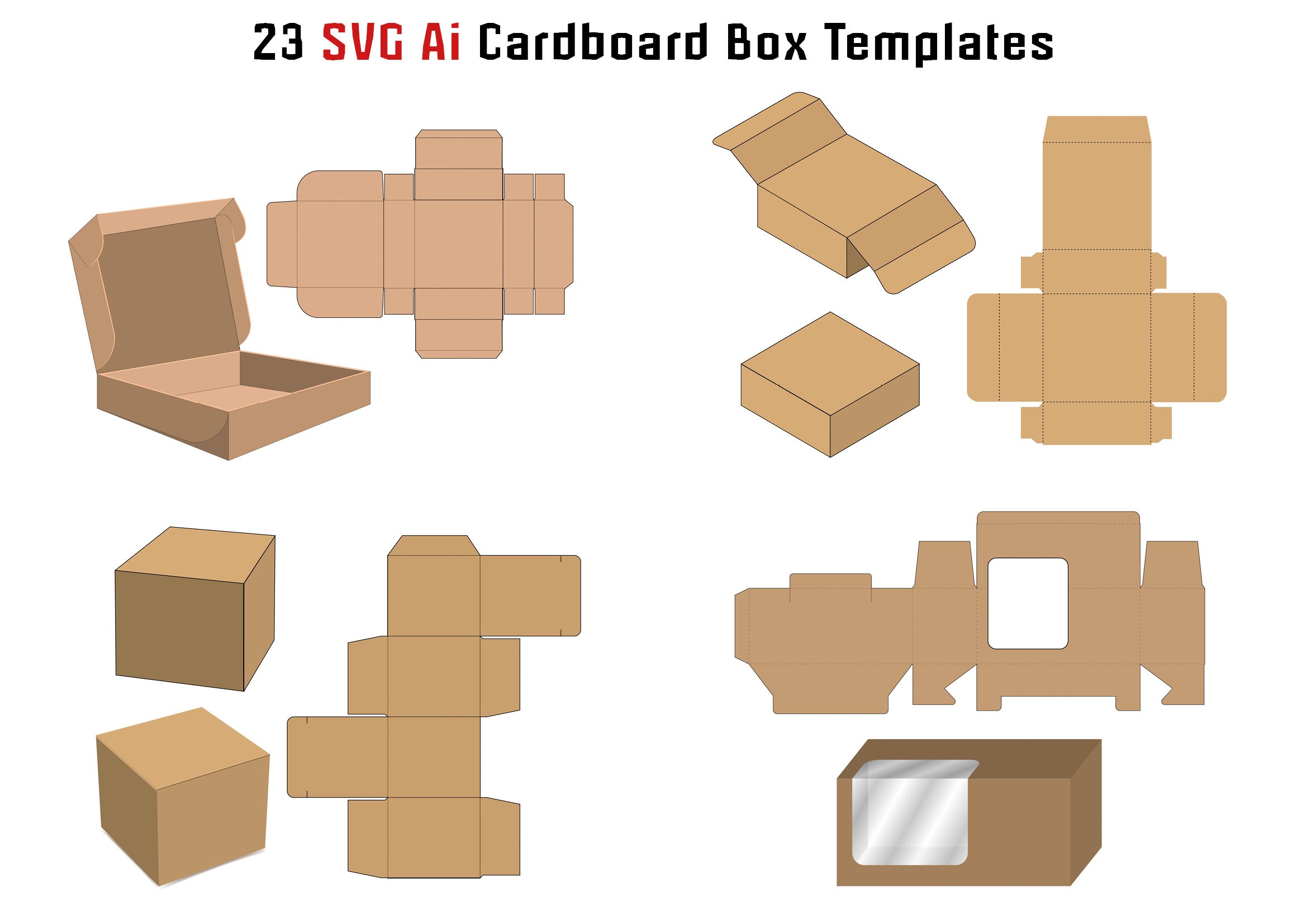 23 SVG Ai Cardboard Box Laser Cut Template Bundle Cricut Silhouette