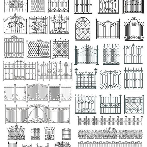 51 SVG DXF Iron Gates Vintage Decor Forged Cnc Metal Plasma Laser Cut Engrave Vector File Iron Fences clipart, Forged fence files