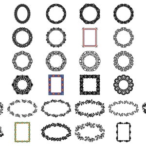 300 SVG Border Frames Divisores Decoração Ornamento Pacote CNC Corte a Laser Gravar Arquivo Vetorial Elementos de Cartão de Casamento Padrões de Monograma Quadrado Círculo