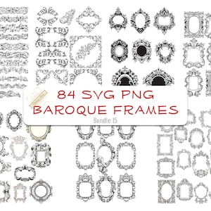 Barock-Rahmen-Set 1 Hochzeitskarte Individuelle Vorlage Dekor SVG PNGs Cnc Laser Cut Gravur Vektor-Datei