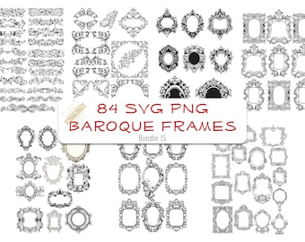 Baroque Frame Set 1 Wedding Card Individual Template Decor SVGs PNGs Cnc Laser Cut Engrave Vector File