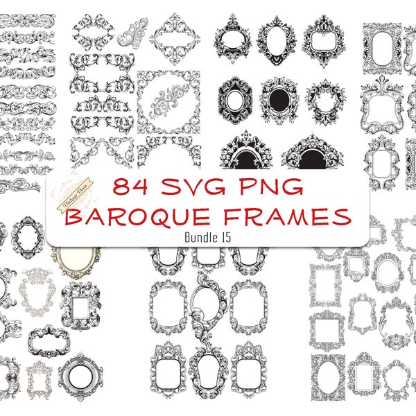 Baroque Frame Set 1 Carte de mariage Modèle individuel Décor SVG PNG Cnc Laser Cut Engrave Vector File